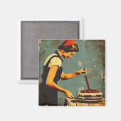 Frauen und Kuchen Vintag Magnet (Vorderseite/Rückseite)