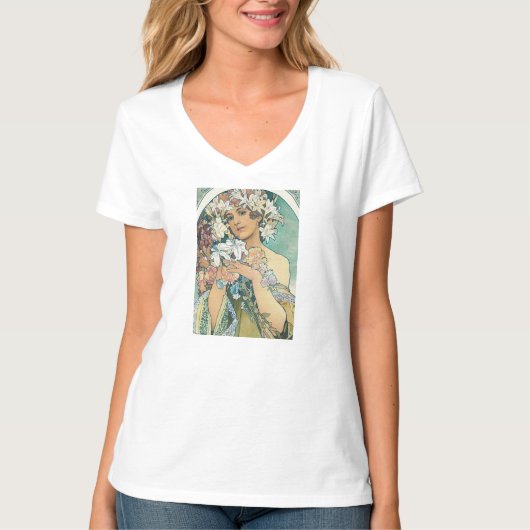 Frauen und Mädchen T-Shirt mit Mucha-Druck (Vorderseite)