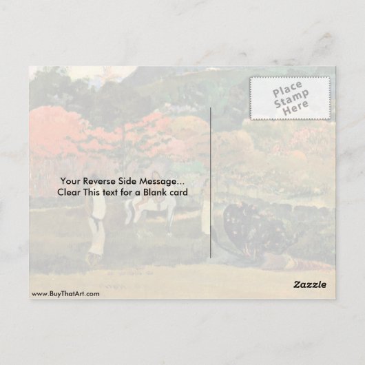 Frauen und Weiße Pferde von Eugene Paul Gauguin Postkarte (Rückseite)