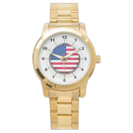 Frauen USA Flag Oversized Gold Bracelet Watch Armbanduhr