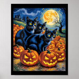 Frauen Van Gogh Stil Schwarze Katzen Halloween Kür Poster