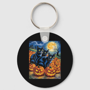 Frauen Van Gogh Stil Schwarze Katzen Halloween Kür Schlüsselanhänger