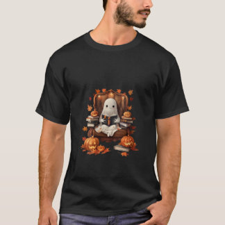 Frauen Vintag Ghost Book Reading Pumpkin Gothic H T-Shirt