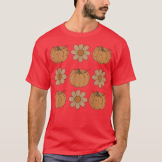 Frauen Vintag Groovy Floral Pumpkin Herbst Herbst  T-Shirt