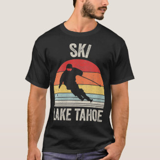 Frauen Vintag Retro Ski Lake Tahoe Snow Ski VNeck T-Shirt