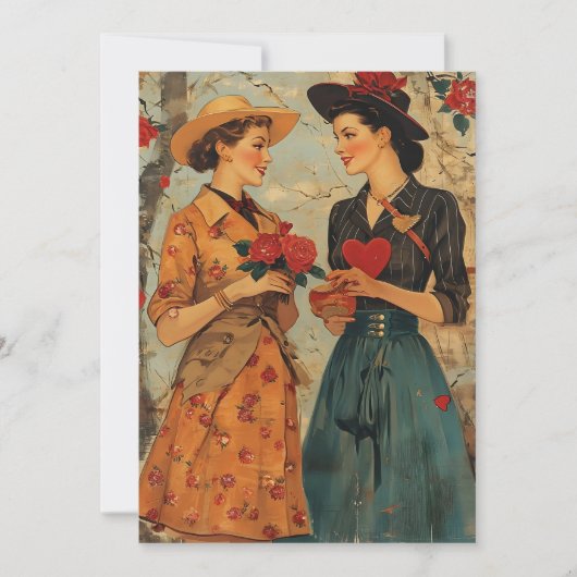 Frauen Vintag Valentinstag Feiertagskarte (Vorderseite)