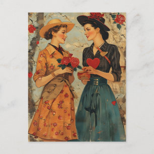 Frauen Vintage Valentinstag  Postkarte