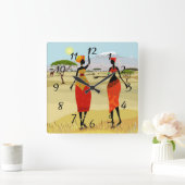 Frauen von Kenia-Animation Quadratische Wanduhr (Zuhause)