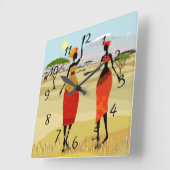 Frauen von Kenia-Animation Quadratische Wanduhr (Winkel)