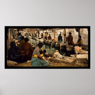 Frauen waschen in Mexiko Stadt, Mexiko 1890 Poster