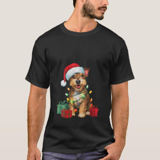 Frauen Weihnachtsbeleuchtung Santa Hut Jagdterrier T-Shirt