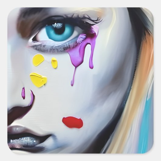 Frauen weinen Lila Tränen Quadratischer Aufkleber (Vorderseite)