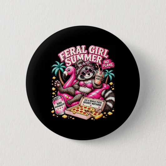 Frauen Wilde Mädchen Sommer Lustiger Waschbär Mädc Button (Vorderseite)
