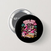 Frauen Wilde Mädchen Sommer Lustiger Waschbär Mädc Button (Vorne & Hinten)