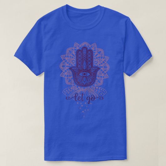 Frauen Yoga Hamsa mit Lotus Blume und Lass Go T-Shirt (Design vorne)