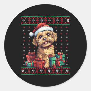Frauen Yorkipoo Weihnachtsmannmütze Dog Lover Xmas Runder Aufkleber