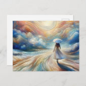 Frauen zu Fuß mit Umbrellla Postkarte (Vorne/Hinten)