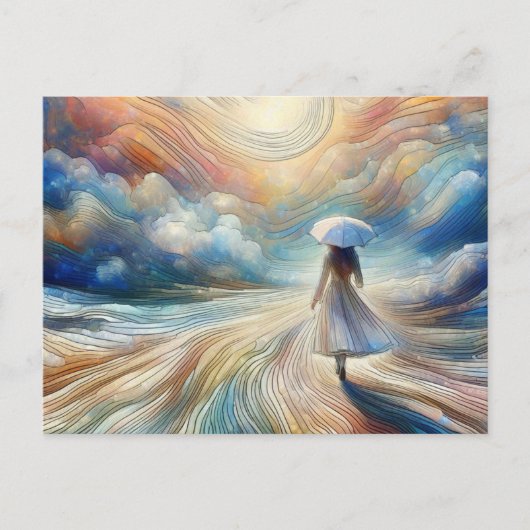 Frauen zu Fuß mit Umbrellla Postkarte (Vorderseite)