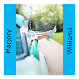 Frauenbeine Vintage Autofenster. Stiletto Editable Fotodruck