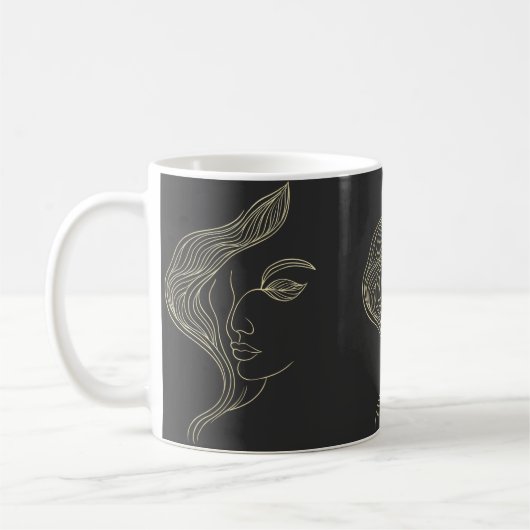 Frauenblatt Elegante Linienkunst Profil Kaffeetasse (Links)