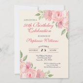 Frauenblume Elegante Rose 50. Geburtstagsparty Einladung (Vorderseite)