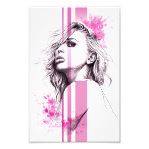 Frauenfarbenportrait Pink Fashion Illustration Art Fotodruck