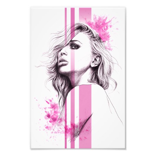Frauenfarbenportrait Pink Fashion Illustration Art Fotodruck (Vorne)
