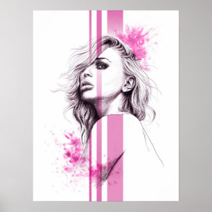 Frauenfarbenportrait Pink Fashion Illustration Art Poster