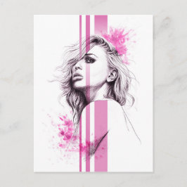 Frauenfarbenportrait Pink Fashion Illustration Art Postkarte