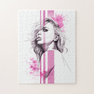 Frauenfarbenportrait Pink Fashion Illustration Art Puzzle