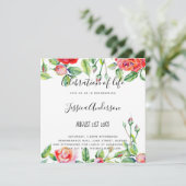 Frauenfeier des Lebens - Aquarellfarben-Rote Rosen Einladung (Stehend Vorderseite)