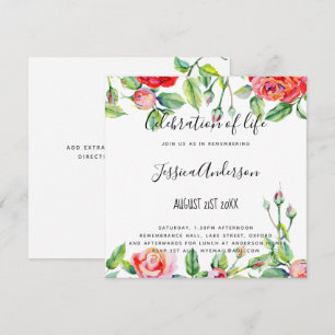 Frauenfeier des Lebens - Aquarellfarben-Rote Rosen Einladung