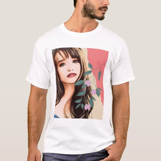 Frauenfrau hübsches Gesicht, Portraitkunst T-Shirt (Vorderseite)
