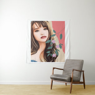 Frauenfrau hübsches Gesicht, Portraitkunst T Wandteppich