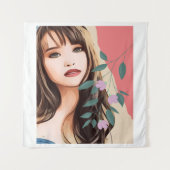 Frauenfrau hübsches Gesicht, Portraitkunst T Wandteppich (Vorderseite)