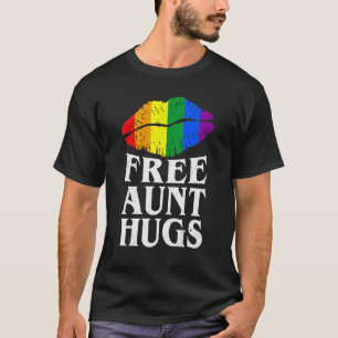 Frauenfreie Tante Hugs Lips Rainbow Gay Pride T-Shirt