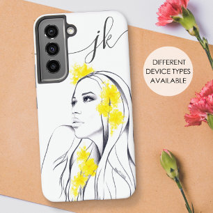 Frauengesicht gelbe Blumen Mode Elegant Monogramm Samsung Galaxy Hülle