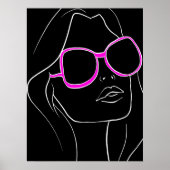 Frauengesicht in rosa Sonnenbrille Schwarzer Retro Poster (Vorne)