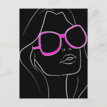 Frauengesicht in rosa Sonnenbrille Schwarzer Retro