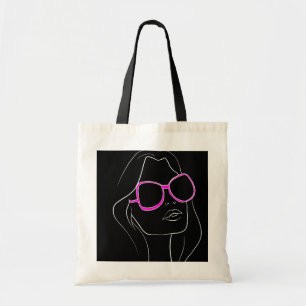Frauengesicht in rosa Sonnenbrille Schwarzer Retro Tragetasche