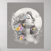 Frauengesicht mit Blume, die auf dem Poster "Textu (Vorne)