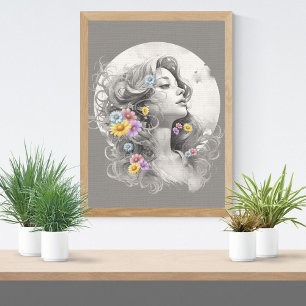 Frauengesicht mit Blumen strukturierte Effekt Post Poster
