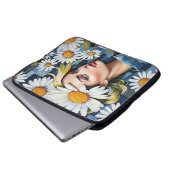 Frauengesicht mit Daisies und Denim Patchwork Laptopschutzhülle (Vorne Knopf)
