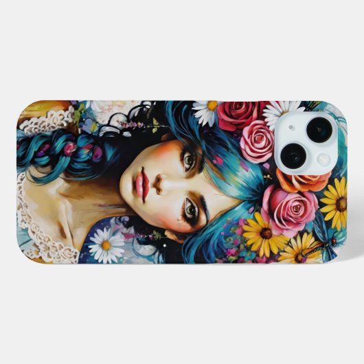 Frauengesicht mit Rose und Milchfarben Case-Mate iPhone Hülle (Rückseite (Horizontal))