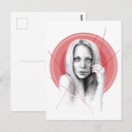 Frauengesicht mit Roter Halo Creepy Schöne Dunkle  Postkarte (Vorne/Hinten)