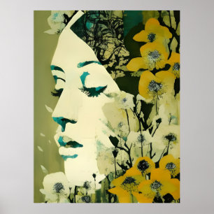 Frauengesicht und Blume Collage Poster