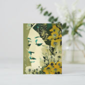 Frauengesicht und Blume Collage Postkarte (Stehend Vorderseite)