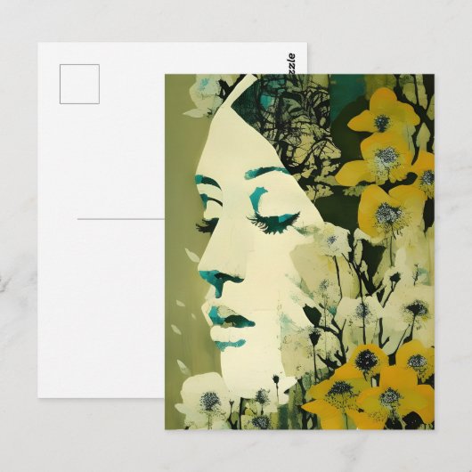Frauengesicht und Blume Collage Postkarte (Vorne/Hinten)