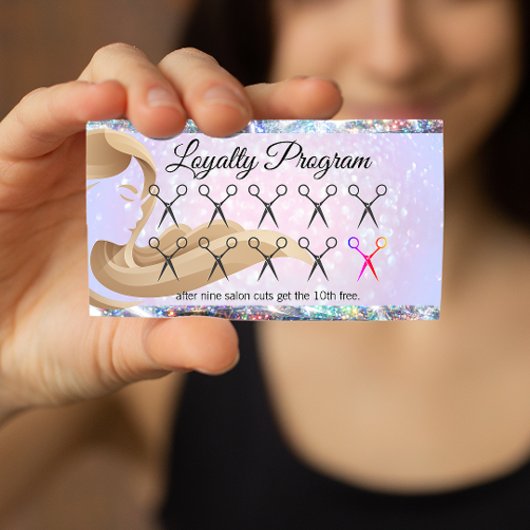 Frauenhair | Scheren-Lochkarte | Glitzer Bokeh Treuekarte