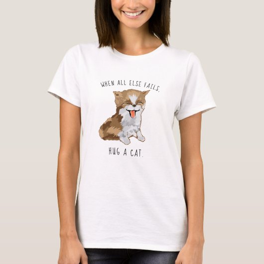 Frauenhund T - Shirt Umarmt eine Katze! Furry Kitt (Vorderseite)